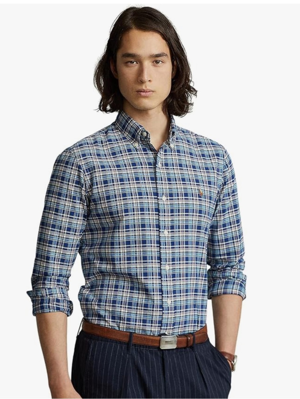 POLO RALPH LAUREN Classic Fit Plaid Oxford Shirt Blue Multi L